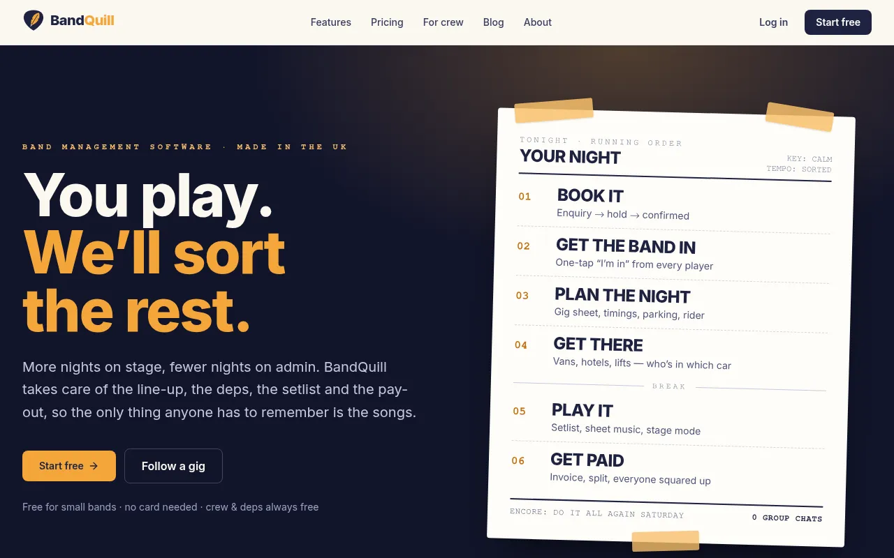 Screenshot of bandquill.com
