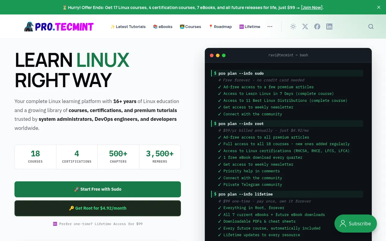 Screenshot of pro.tecmint.com