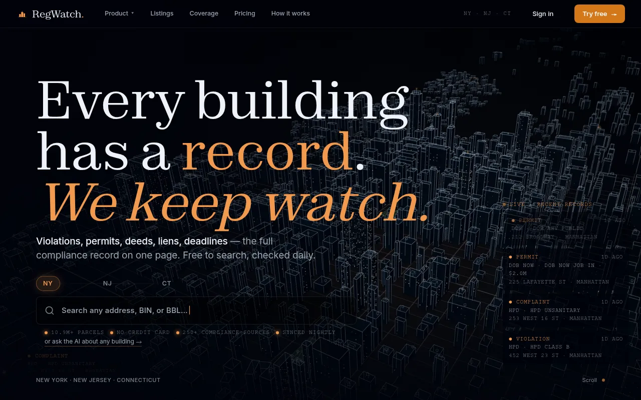 Screenshot of regwatch.nyc