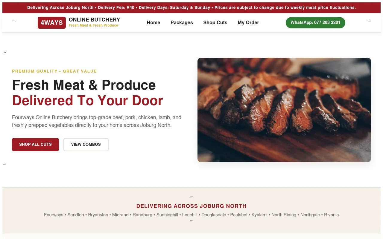 4ways-online-butchery.co.za screenshot