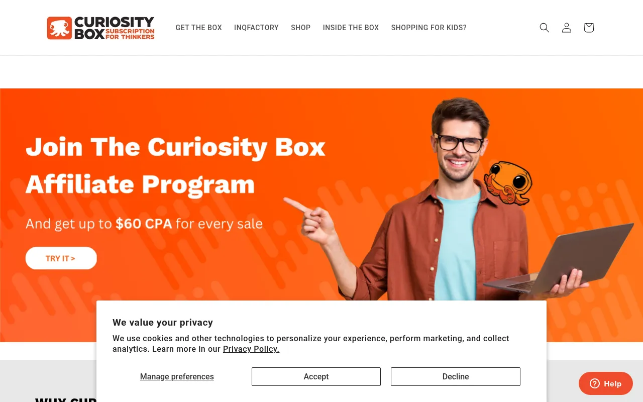 Screenshot of curiositybox.com