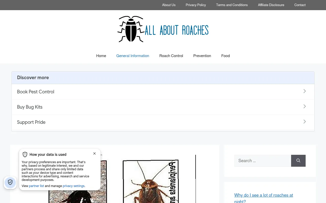 Screenshot of allaboutroaches.com