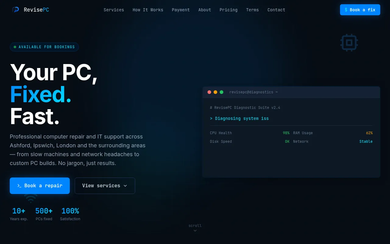 Screenshot of revisepc.co.uk