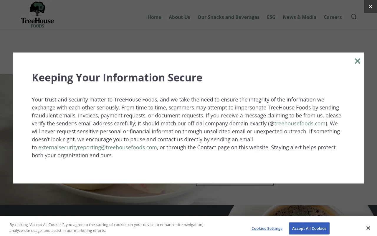 Screenshot of treehousefoods.com