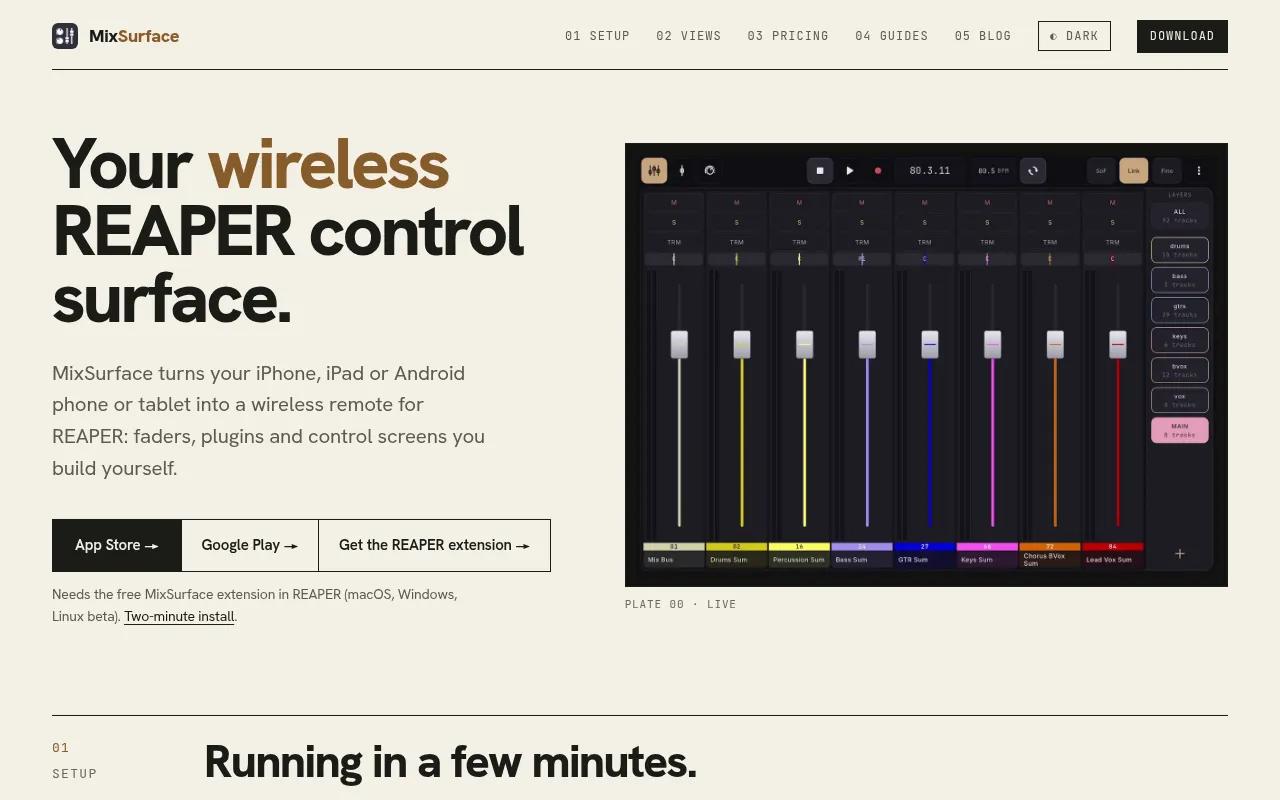 Screenshot of mixsurface.app