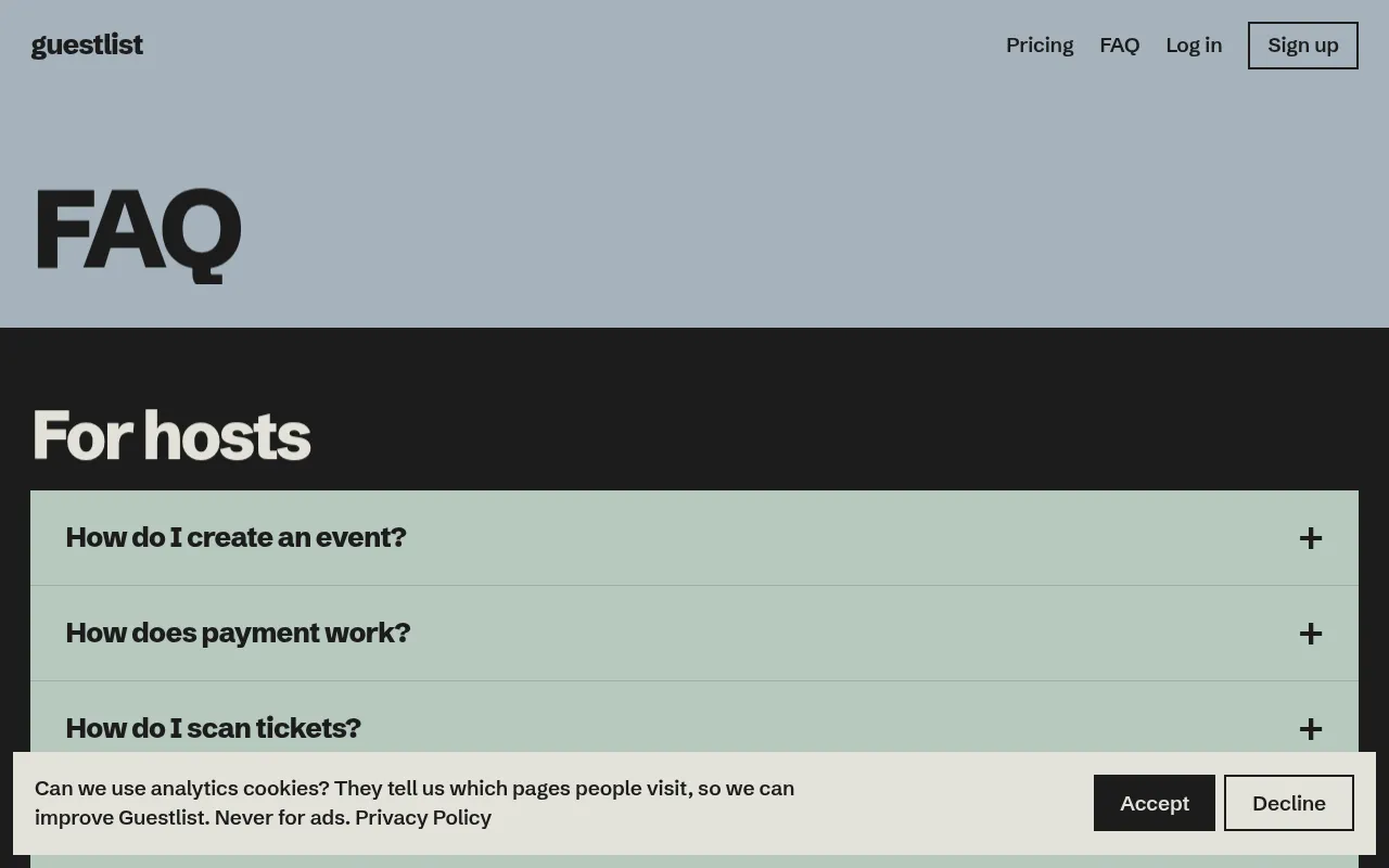 Screenshot of guestlist.ee