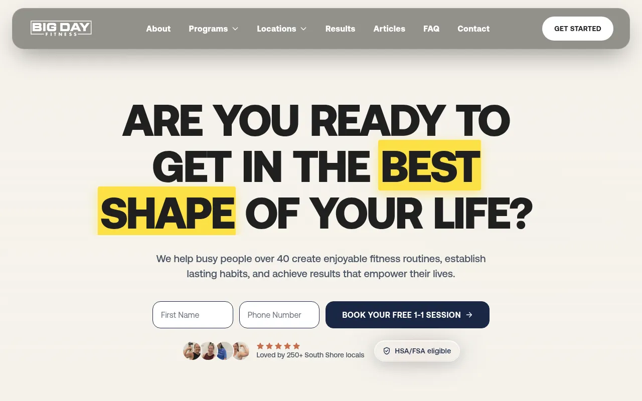 Screenshot of bigdayfit.com