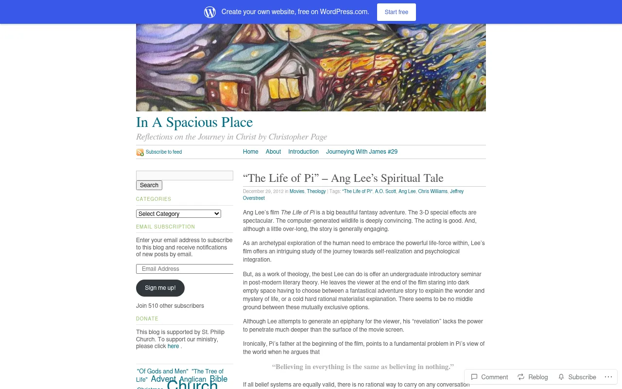 Screenshot of inaspaciousplace.wordpress.com