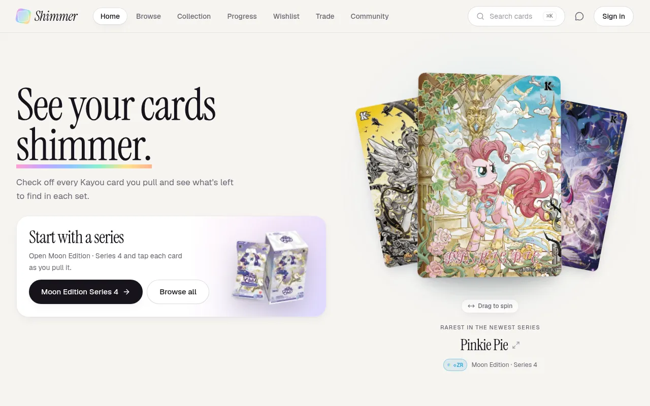 Screenshot of shimmer.cards
