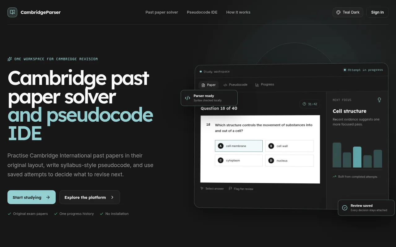 Screenshot of cambridgeparser.com