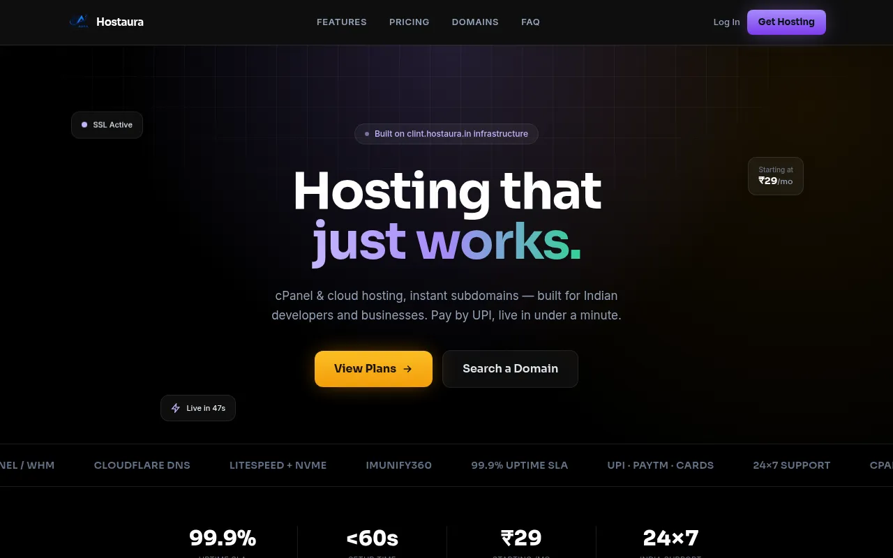 Screenshot of hostaura.in
