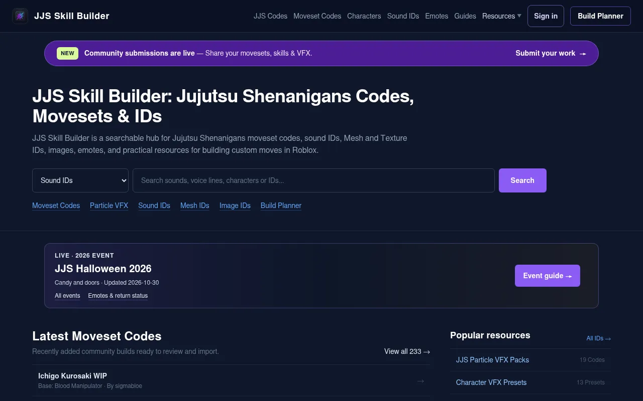 Screenshot of jjsbuilder.com