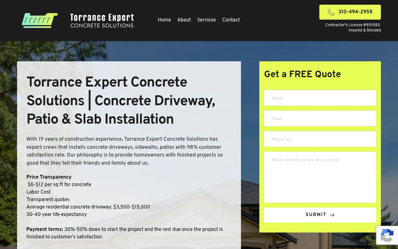 Screenshot of torranceexpertconcrete.com