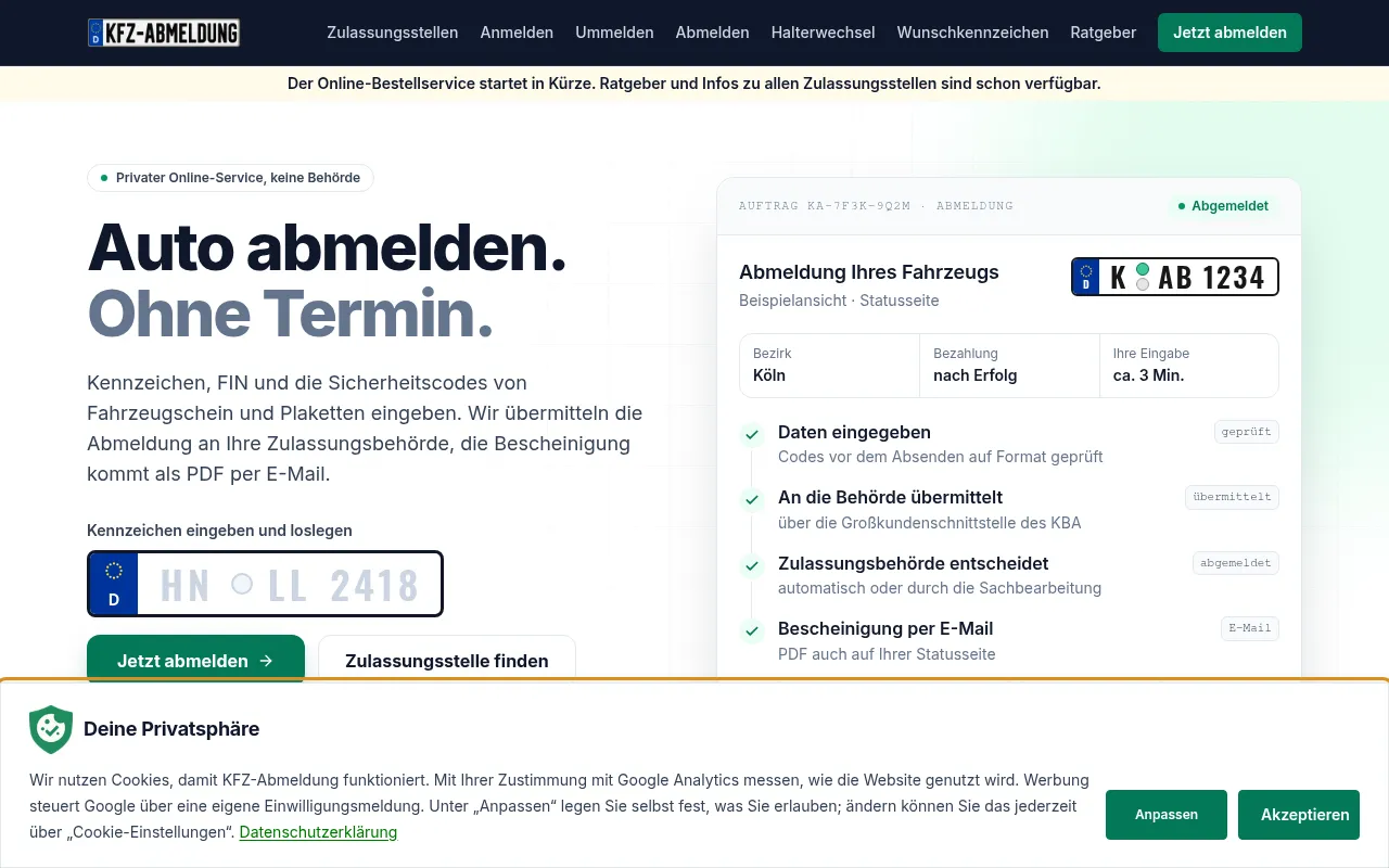 Screenshot of kfz-abmeldung.com
