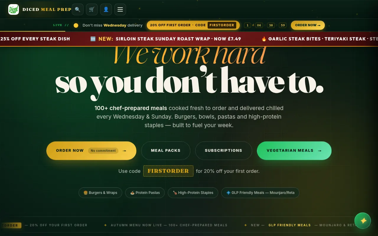Screenshot of dicedmealprep.co.uk
