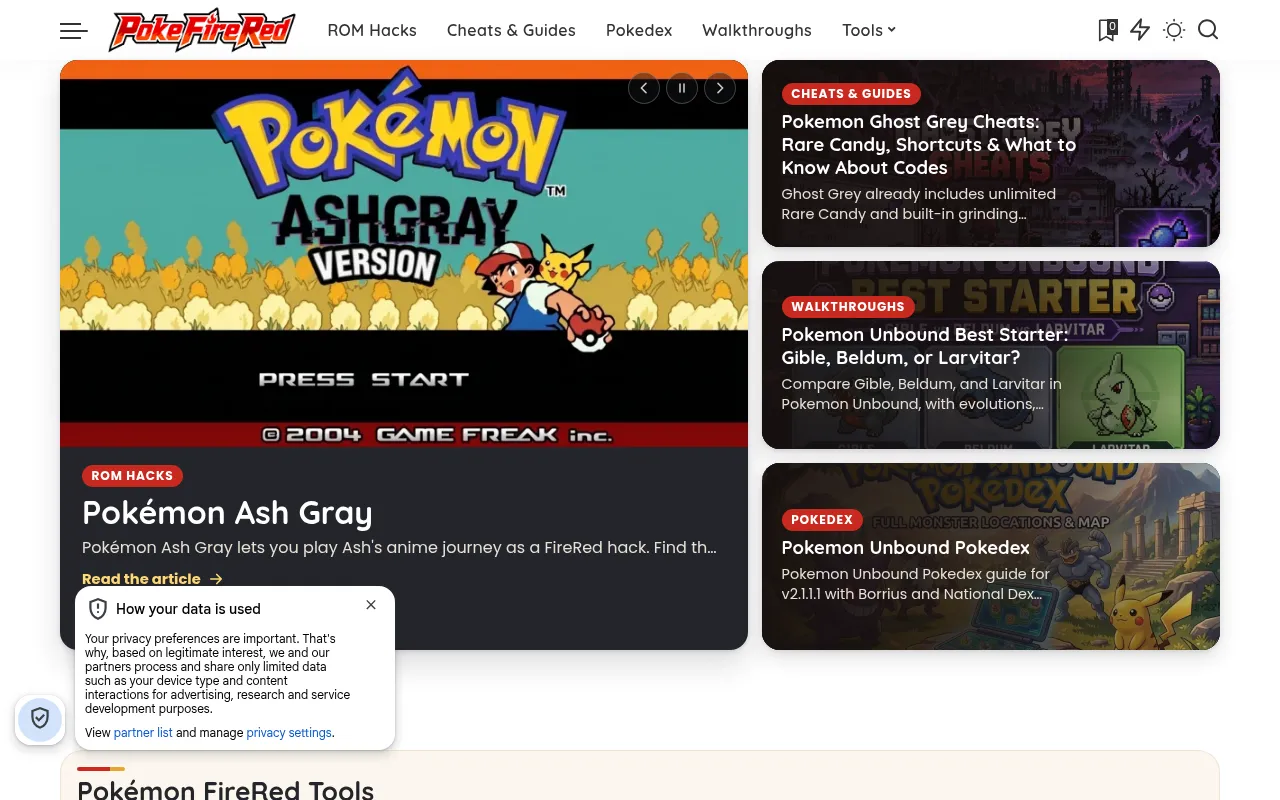 Screenshot of pokefirered.com