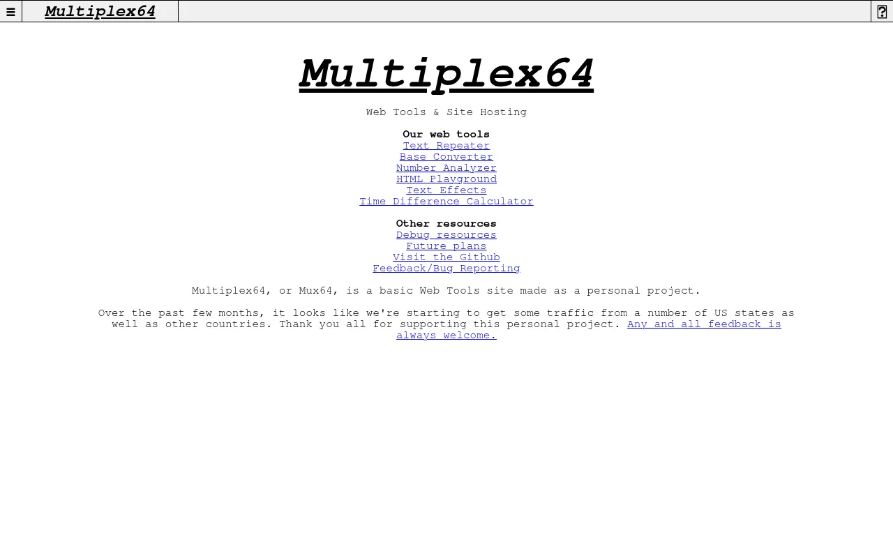 Screenshot of multiplex64.pythonanywhere.com