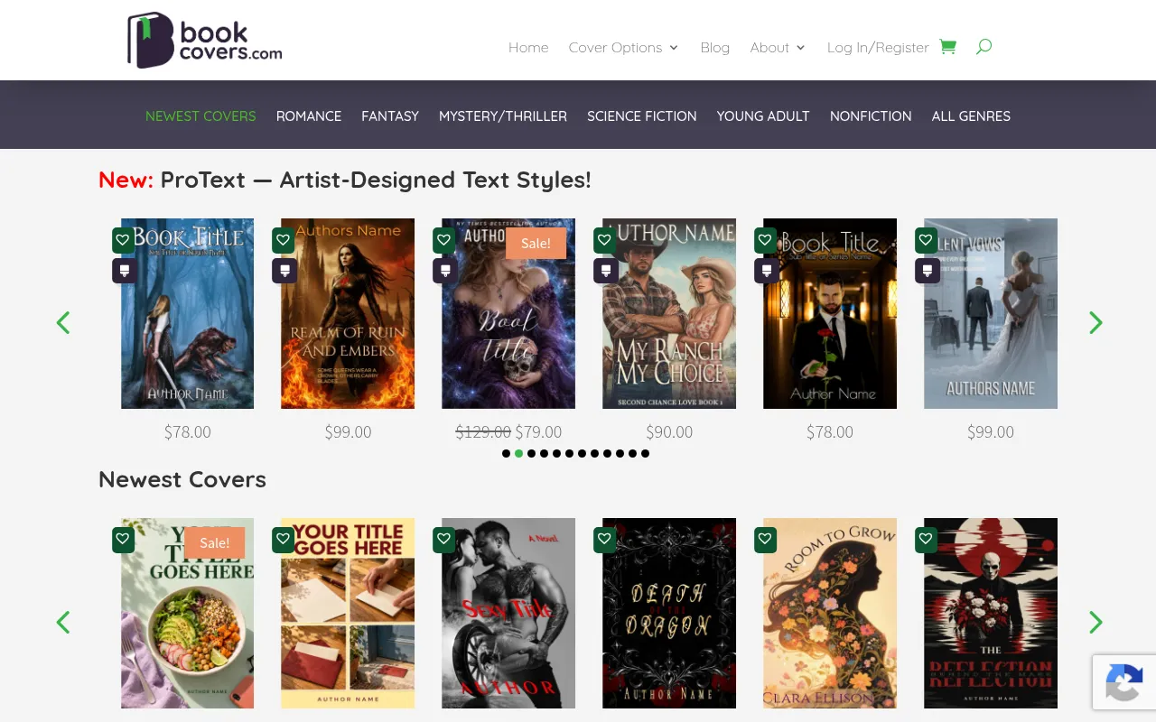 Screenshot of bookcovers.com