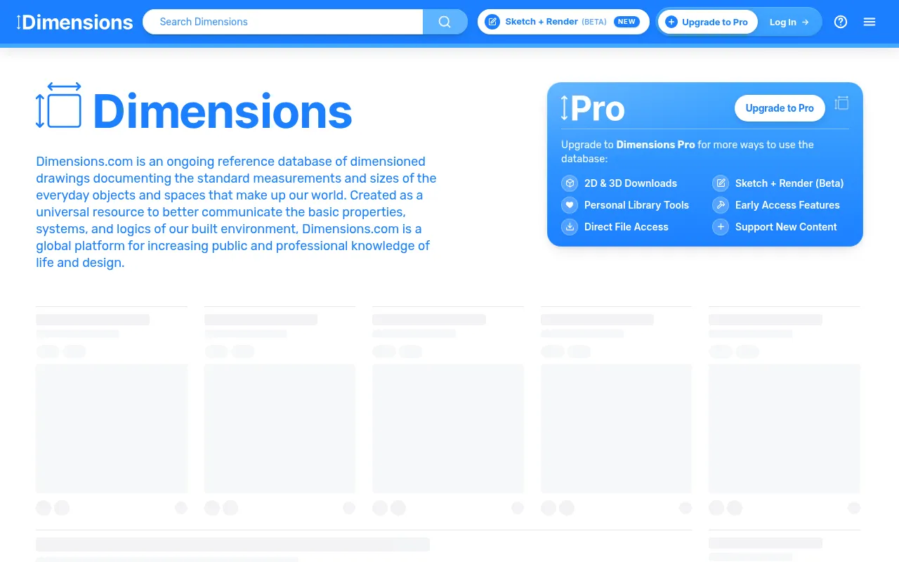 Screenshot of dimensions.com