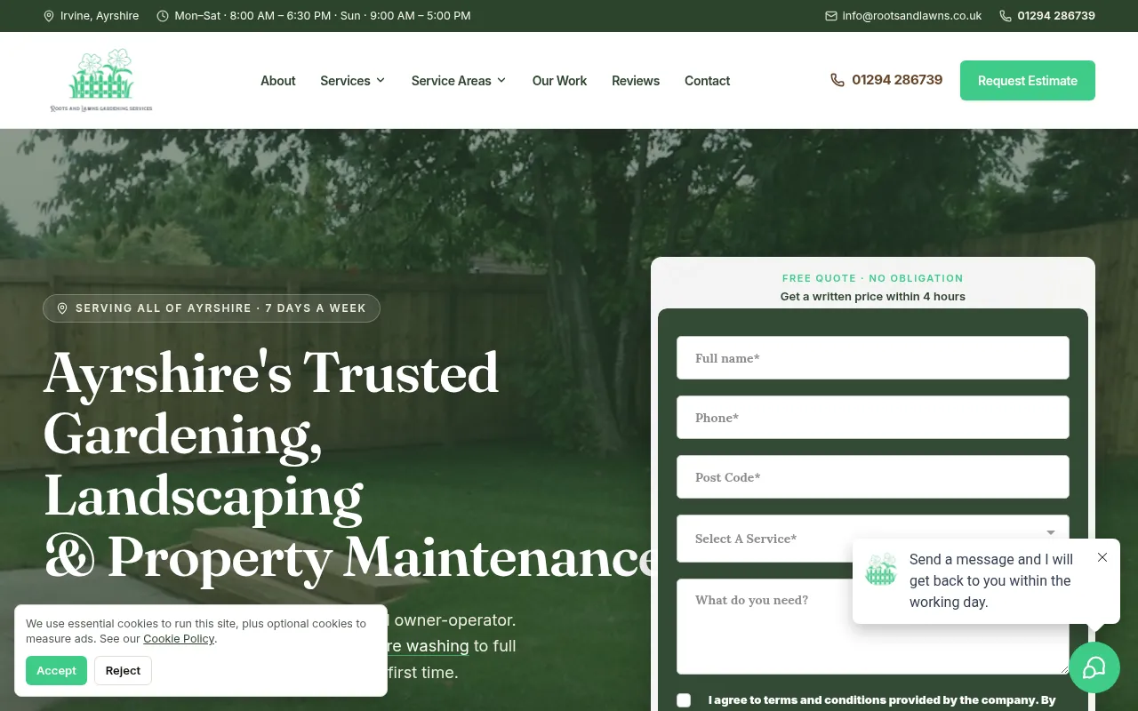 Screenshot of rootsandlawns.co.uk