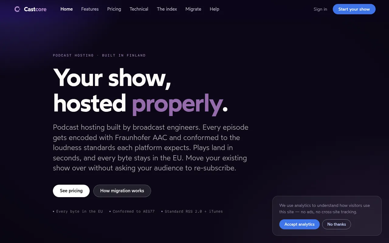 Screenshot of castcore.fi