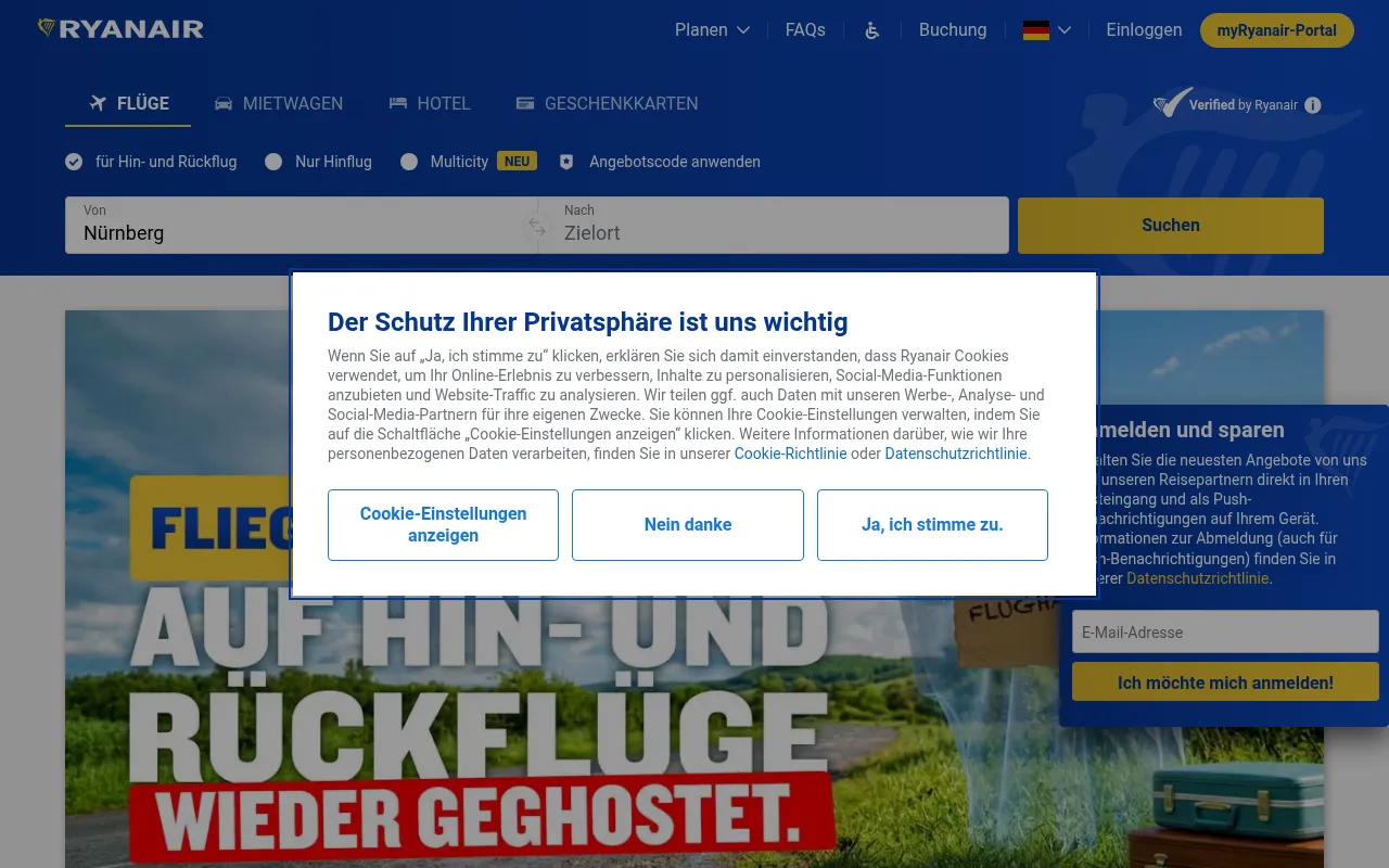 Screenshot of ryanair.com