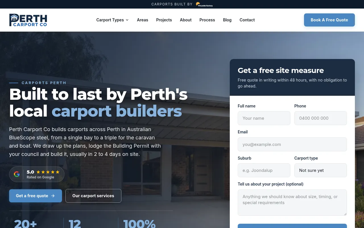 Screenshot of perthcarportco.com.au