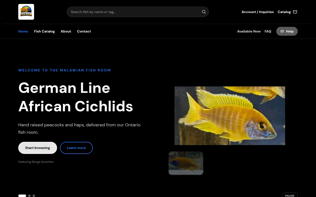 Screenshot of themalawianfishroom.ca