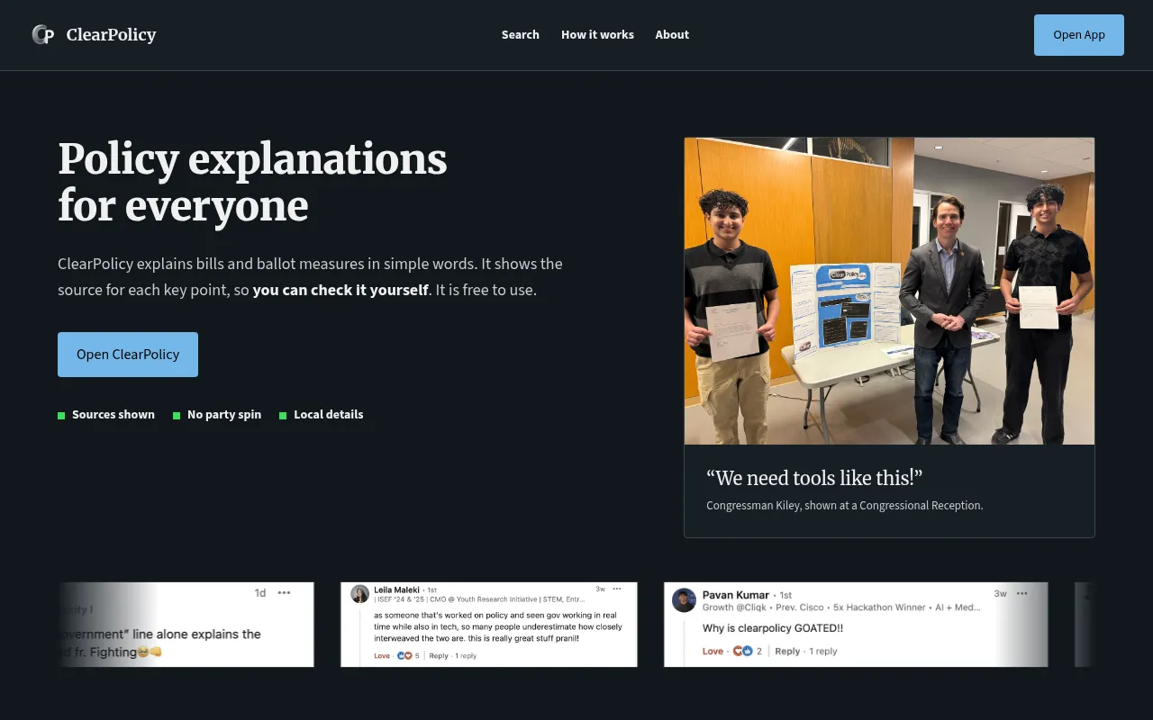 Screenshot of clearpolicy.org