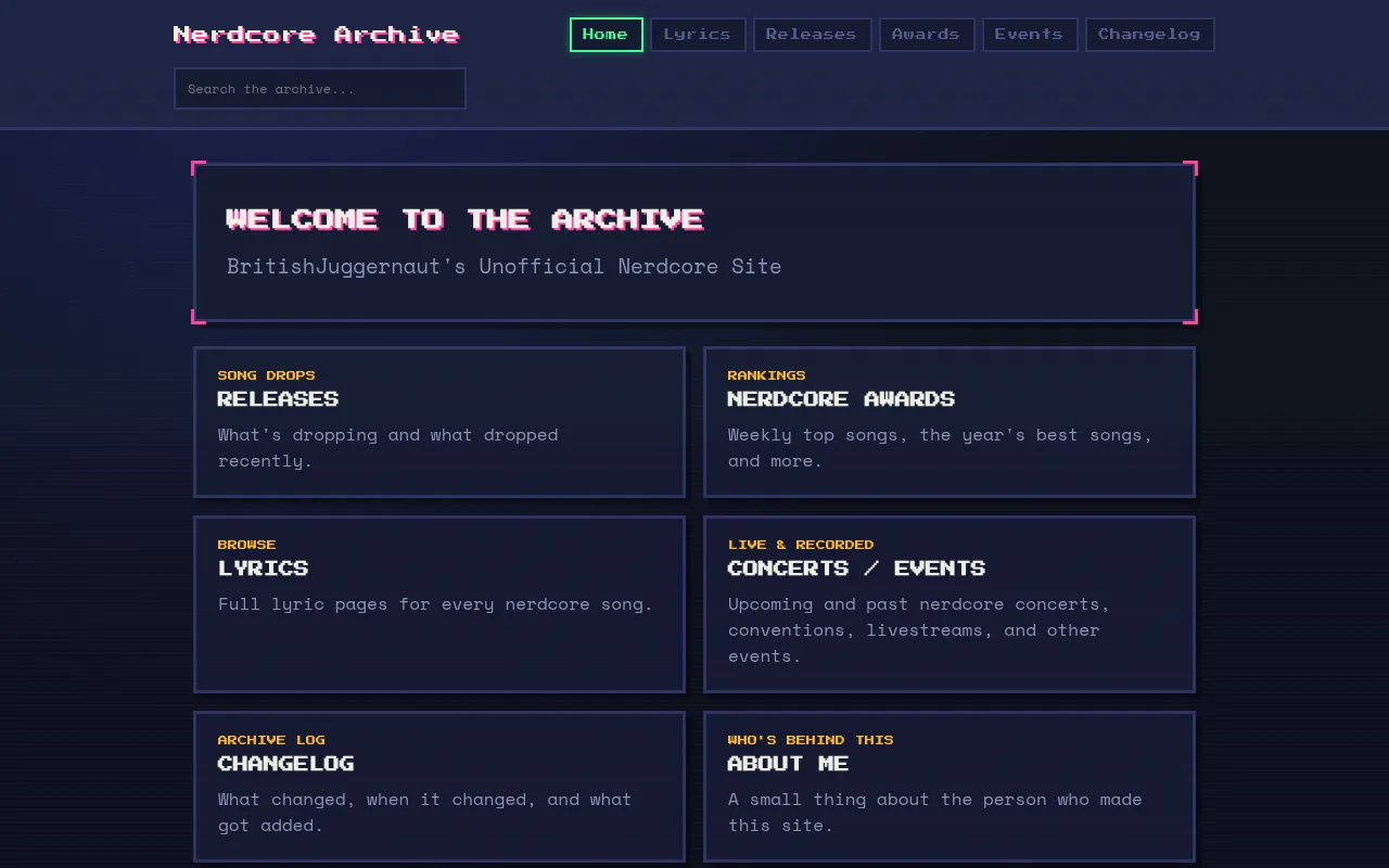 Screenshot of nerdcore-archive.pages.dev