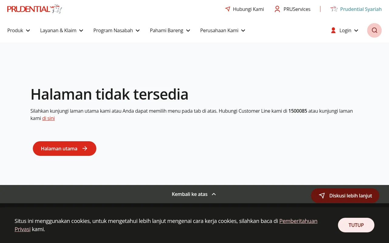 Screenshot of prudential.co.id