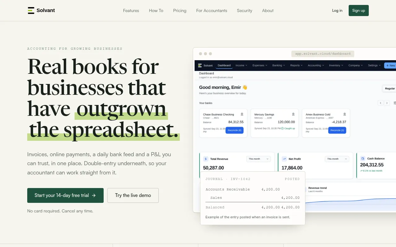Screenshot of solvant.cloud