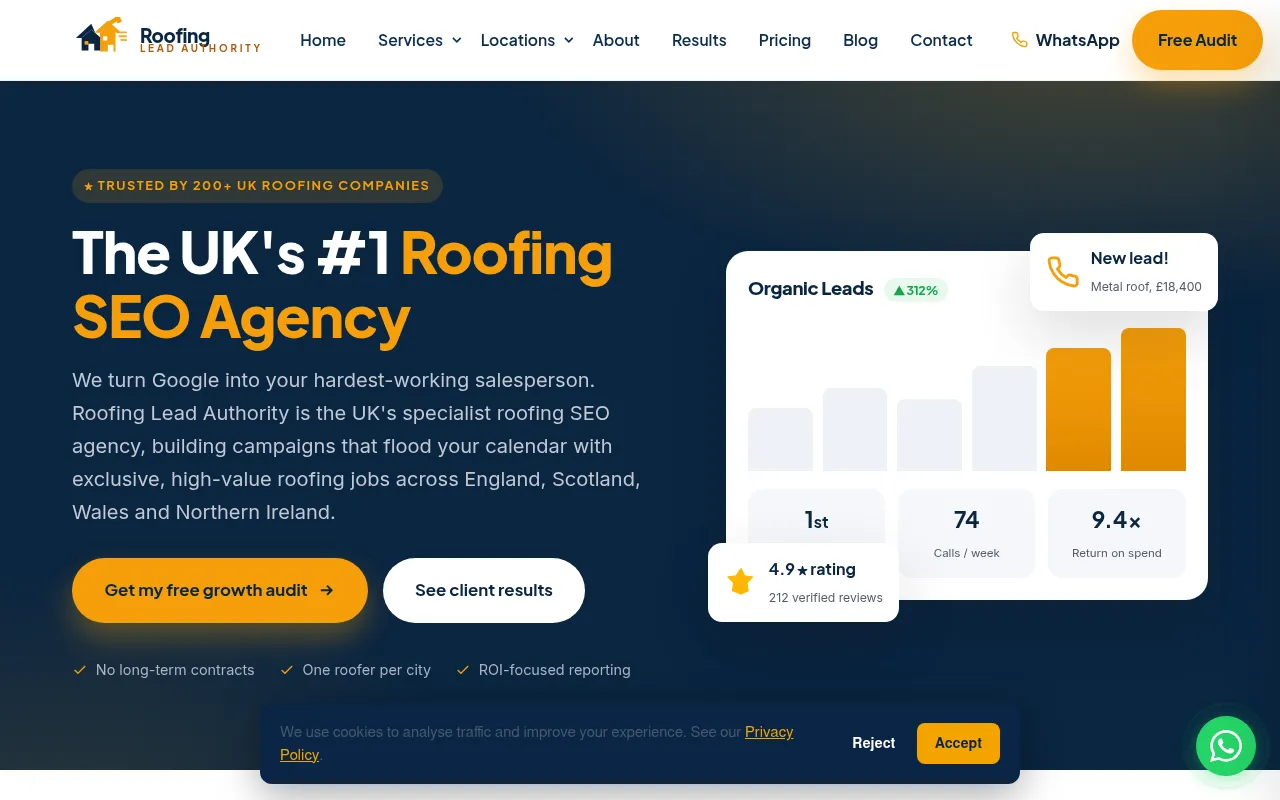 Screenshot of roofingleadauthority.com