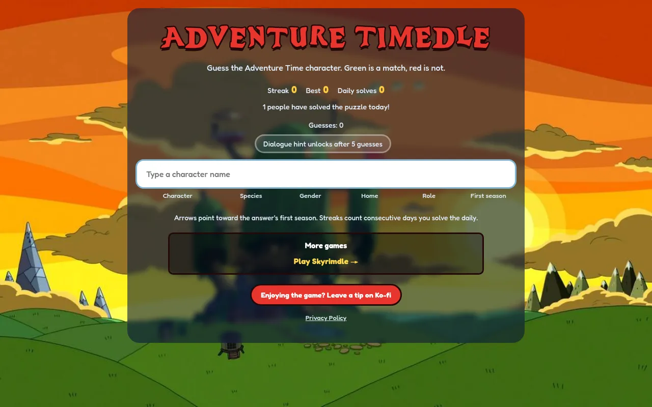 Screenshot of adventuredle.com
