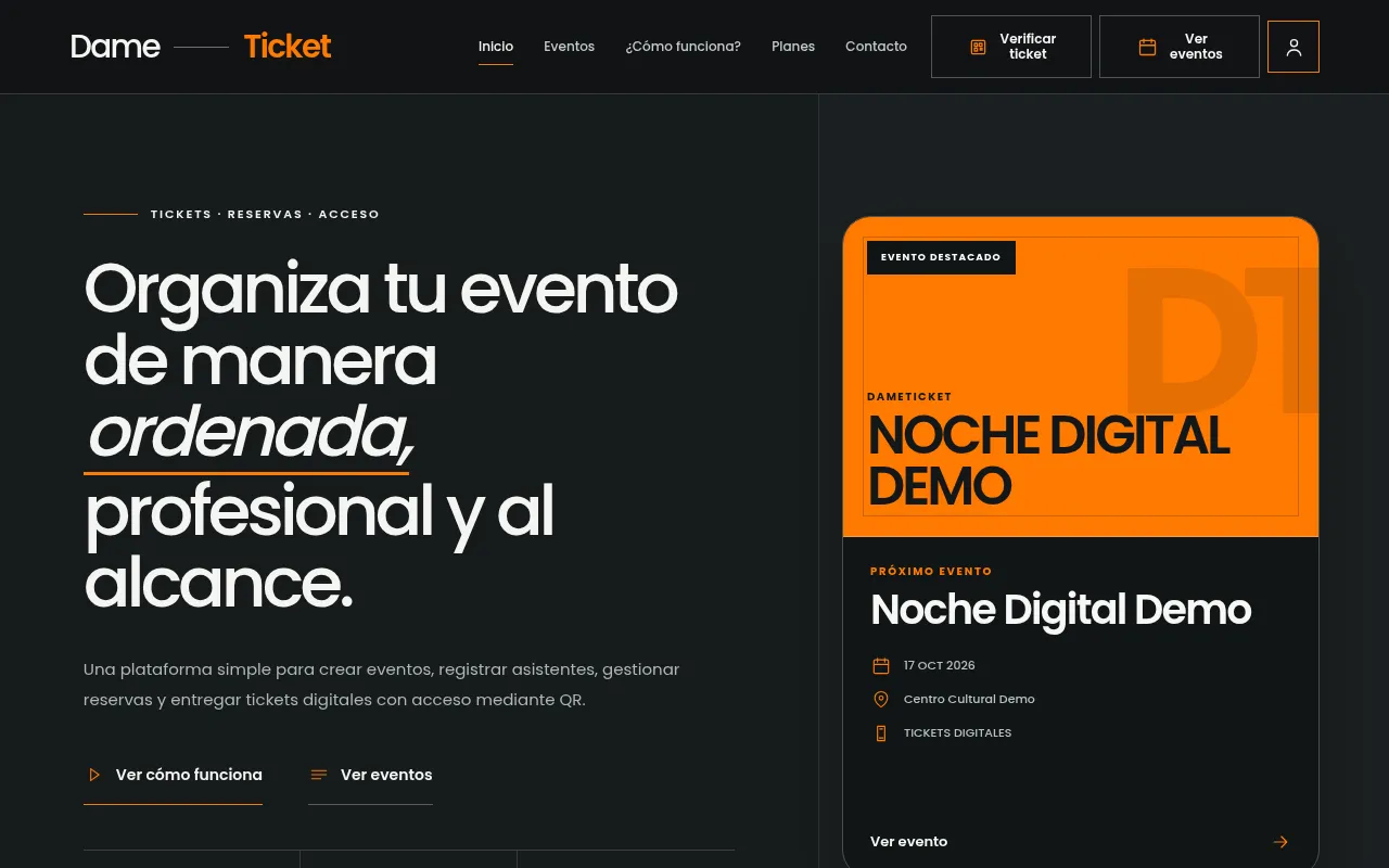 Screenshot of eventos.damehora.cl