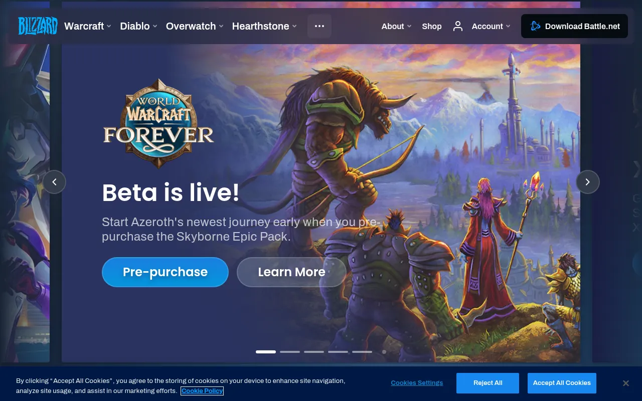 Screenshot of blizzard.com