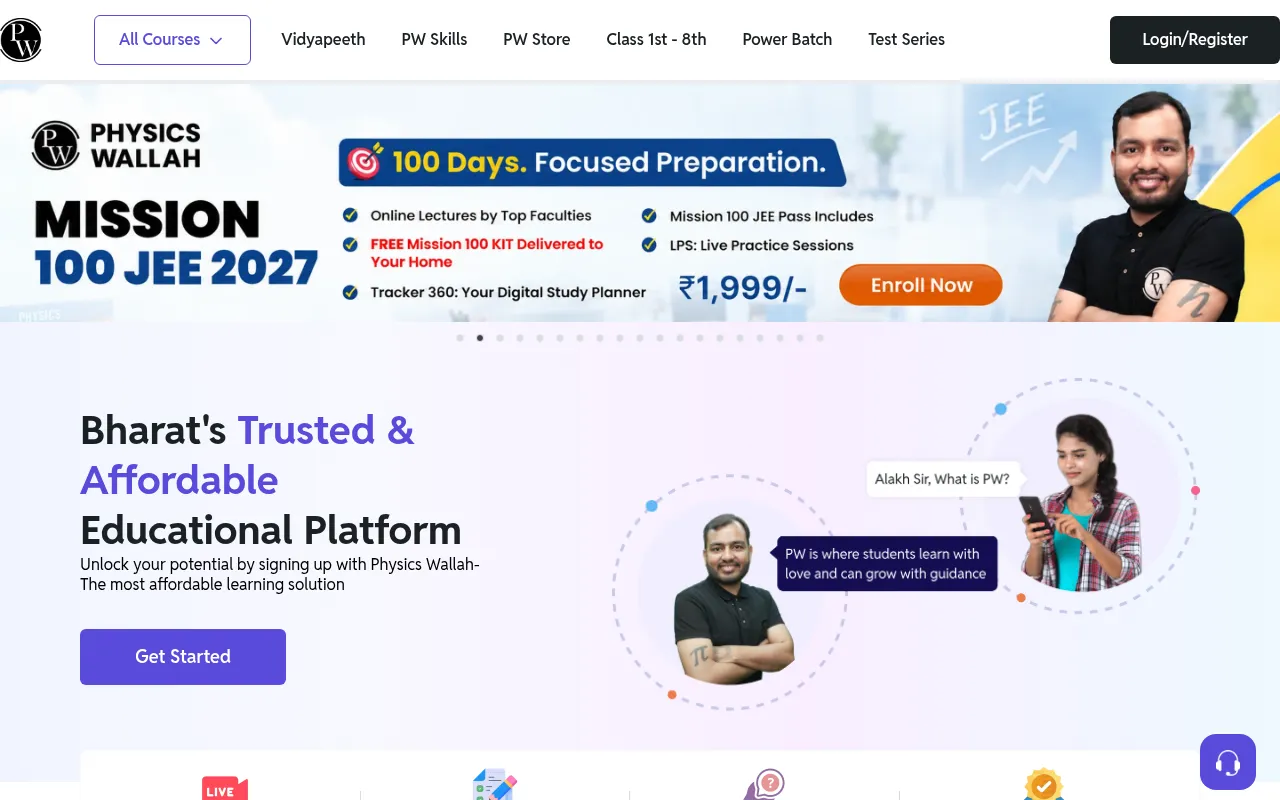Screenshot of pw.live