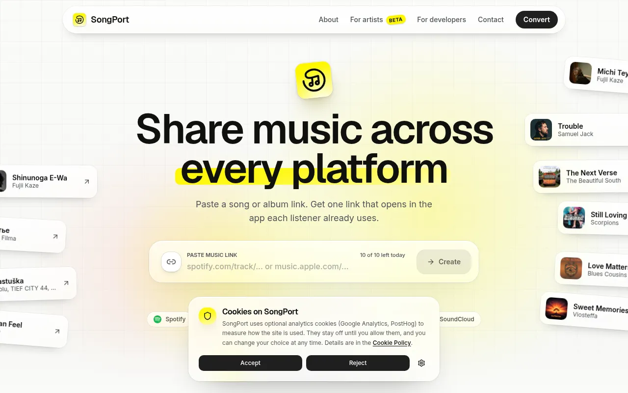 Screenshot of songport.link