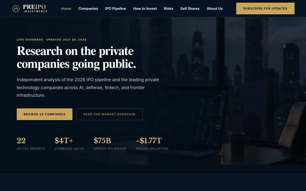 Screenshot of preipoinvestments.com
