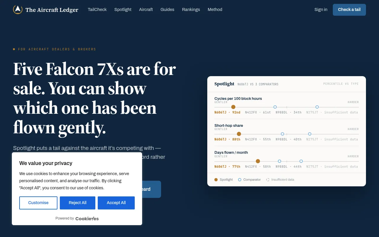 Screenshot of theaircraftledger.com