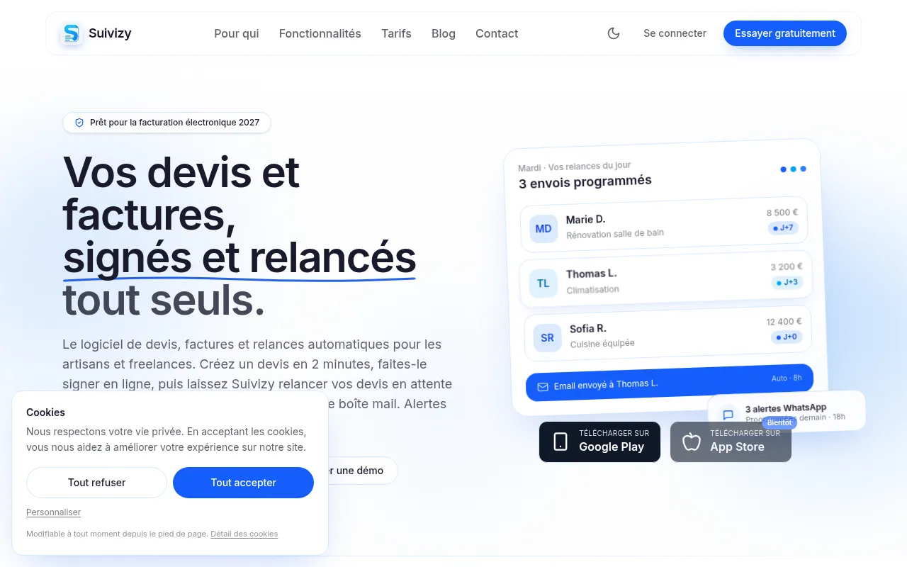 Screenshot of suivizy.fr
