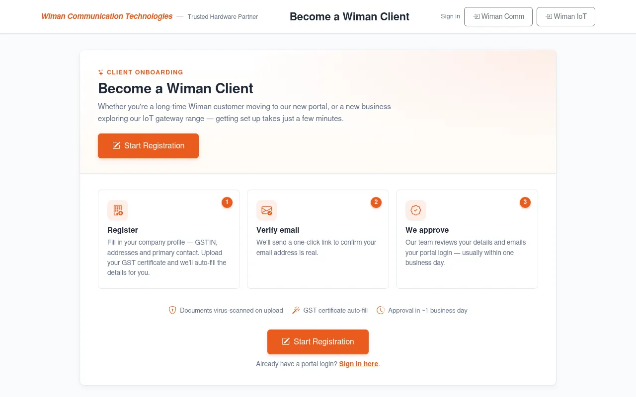 Screenshot of register.wiman.in