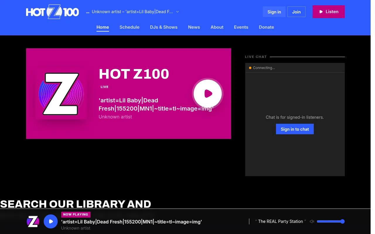 Screenshot of hotz100fm.com