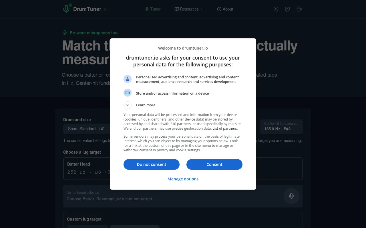 Screenshot of drumtuner.io