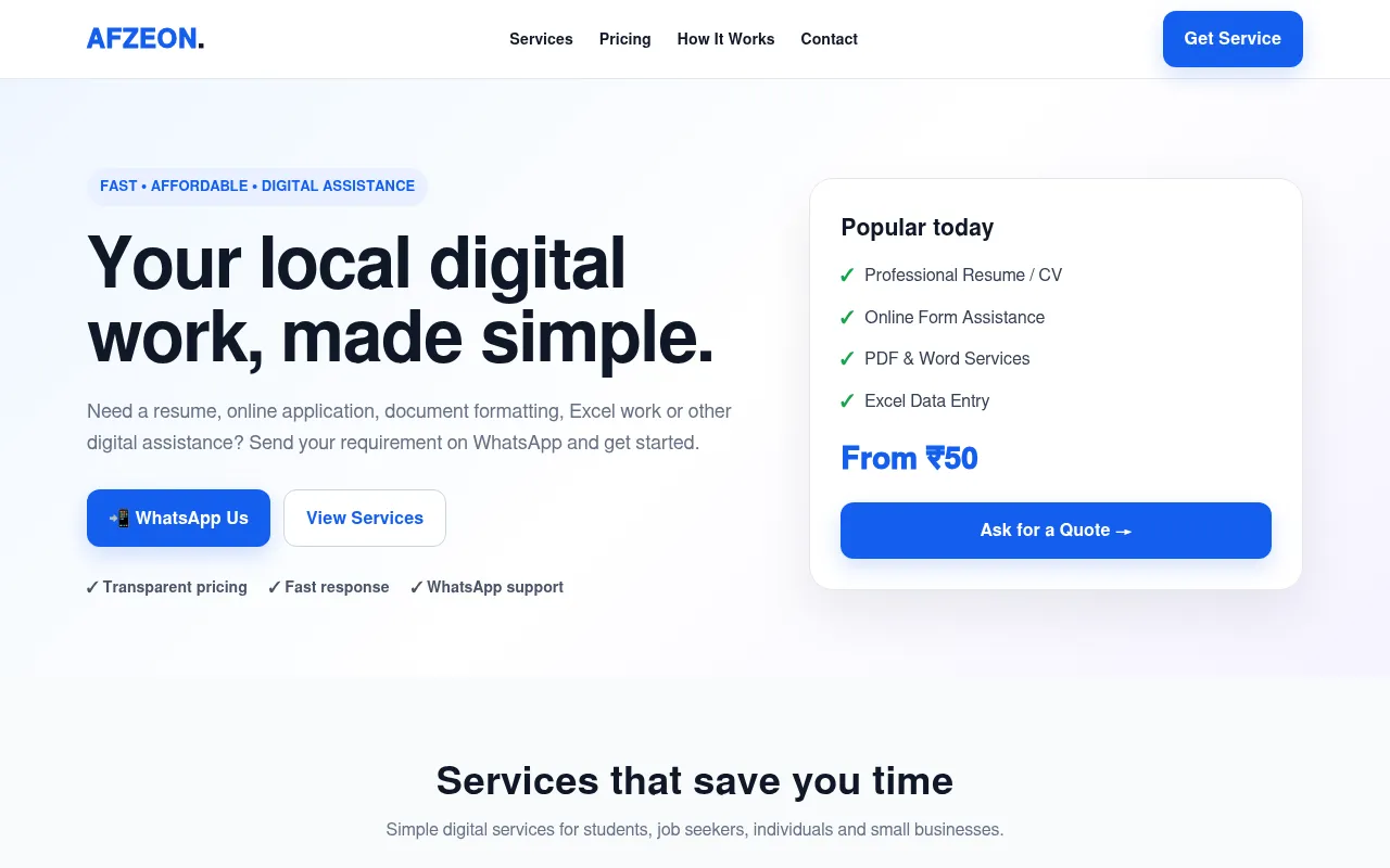 Screenshot of afzeondigitalservices.netlify.app