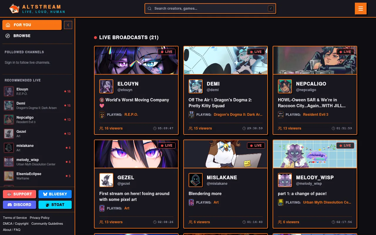 Screenshot of altstream.online