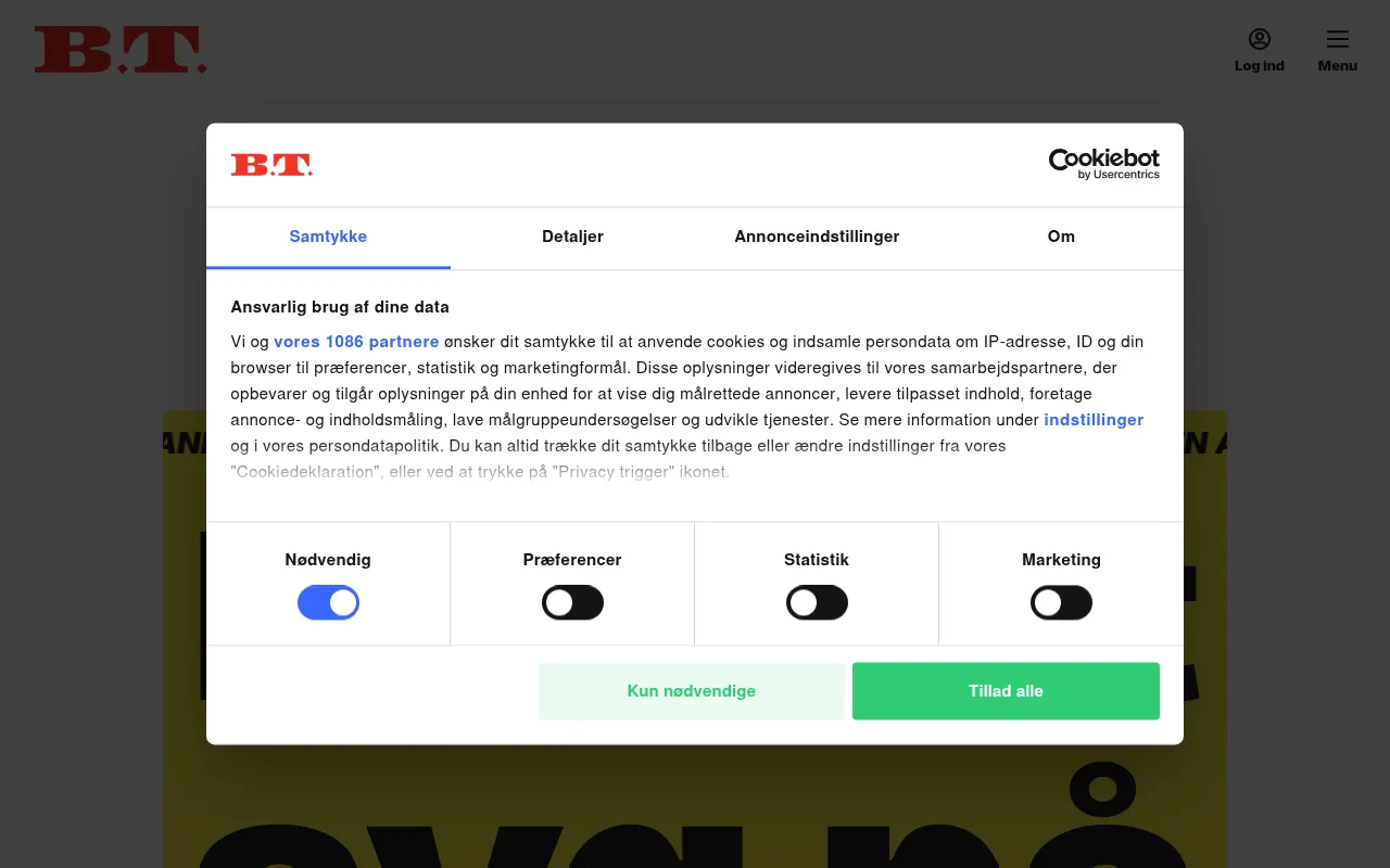 Screenshot of bt.dk