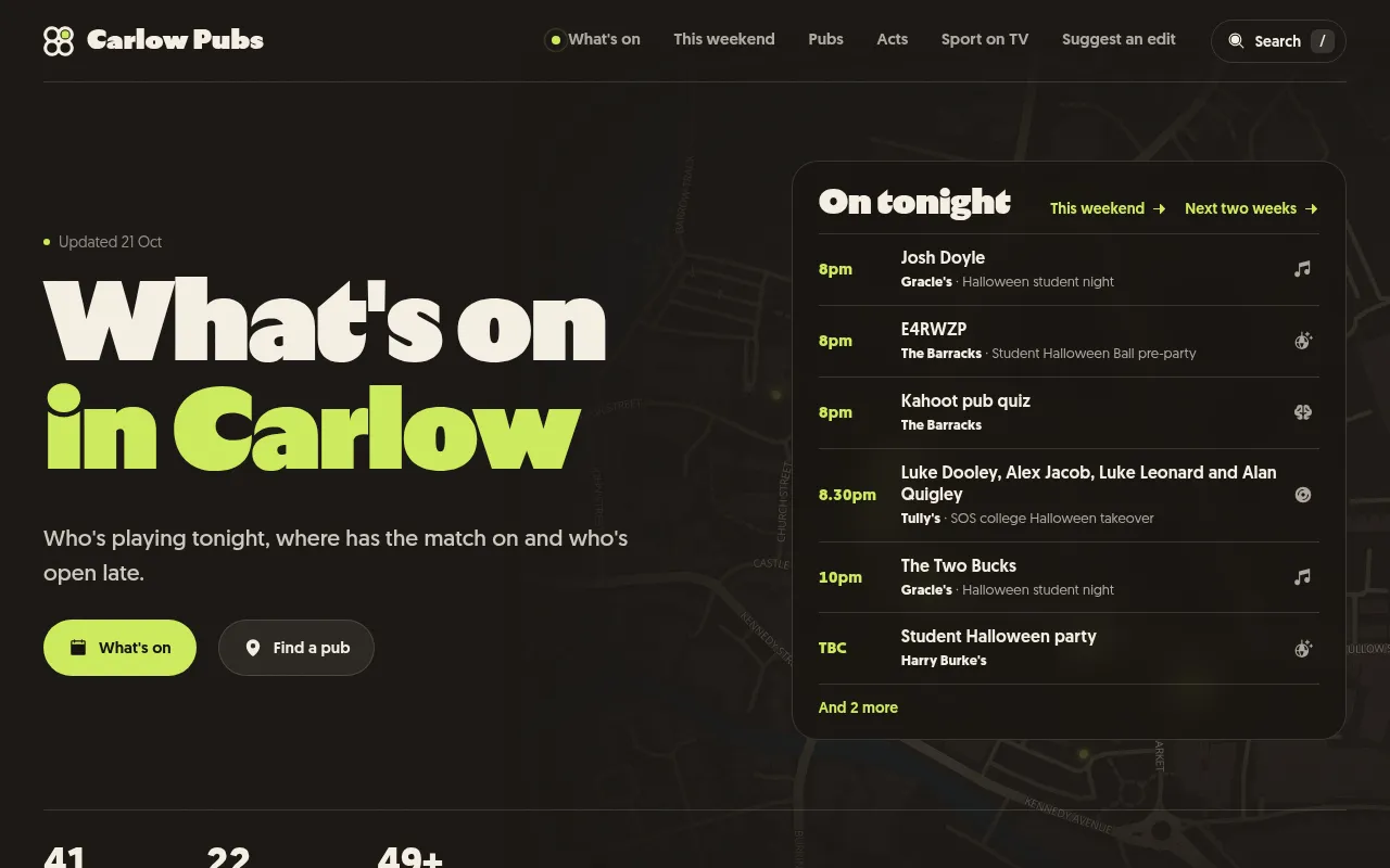 Screenshot of carlowpubs.ie