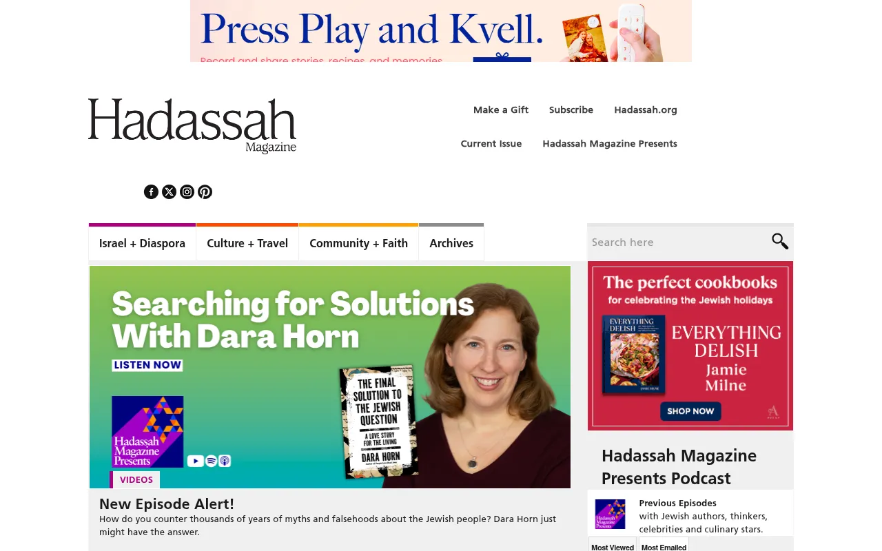 Screenshot of hadassahmagazine.org