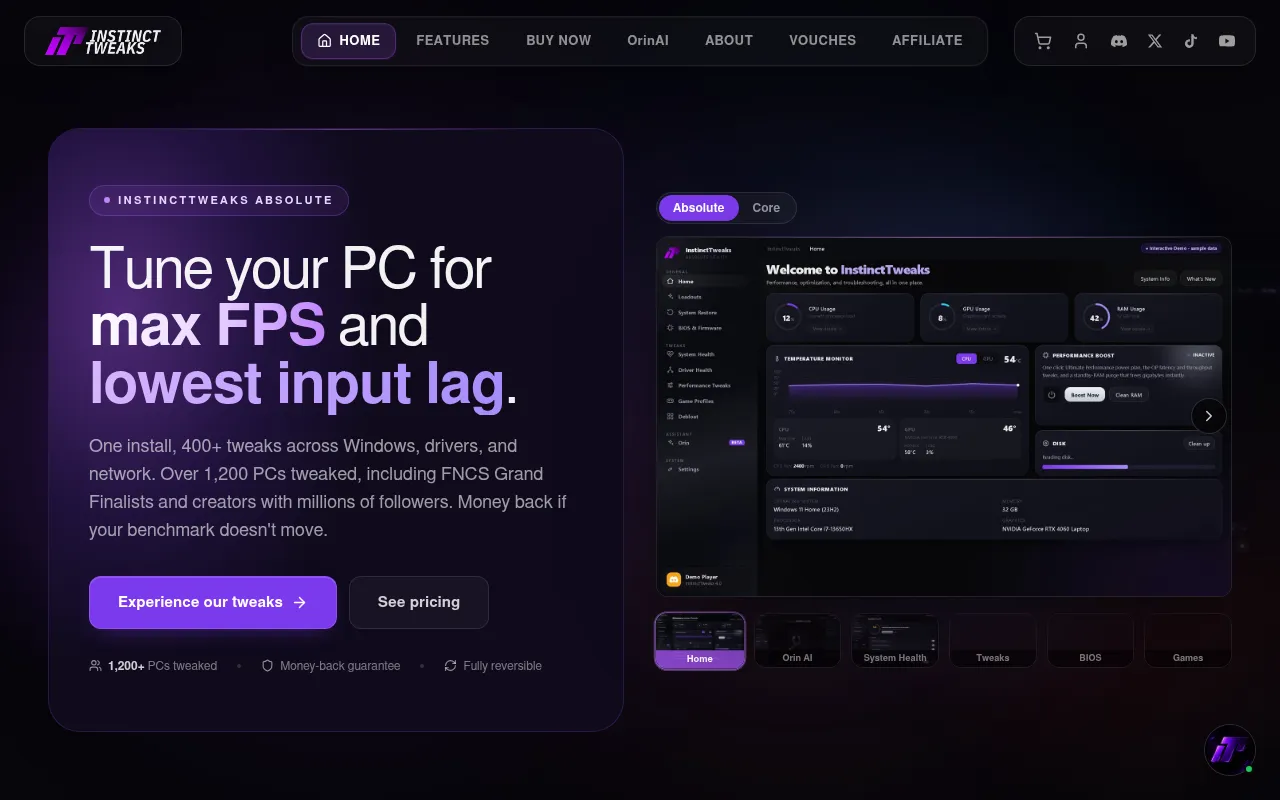Screenshot of instincttweaks.com